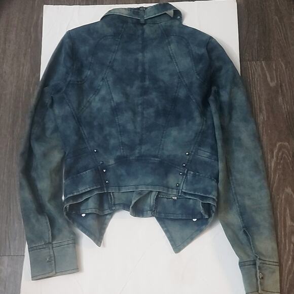 Studded Denim Moto Jacket Forever 21 M  Bikercore Festival Streetwear Rocker - Picture 7 of 11